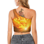 Sunrise Sky Print One Shoulder Crop Top