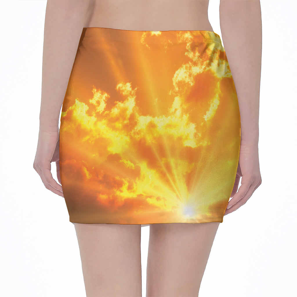 Sunrise Sky Print Pencil Mini Skirt