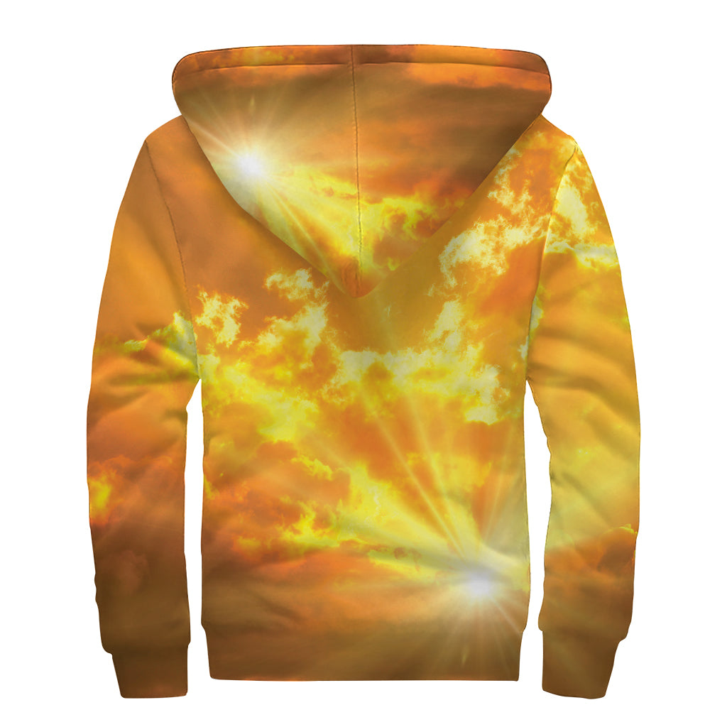 Sunrise Sky Print Sherpa Lined Zip Up Hoodie
