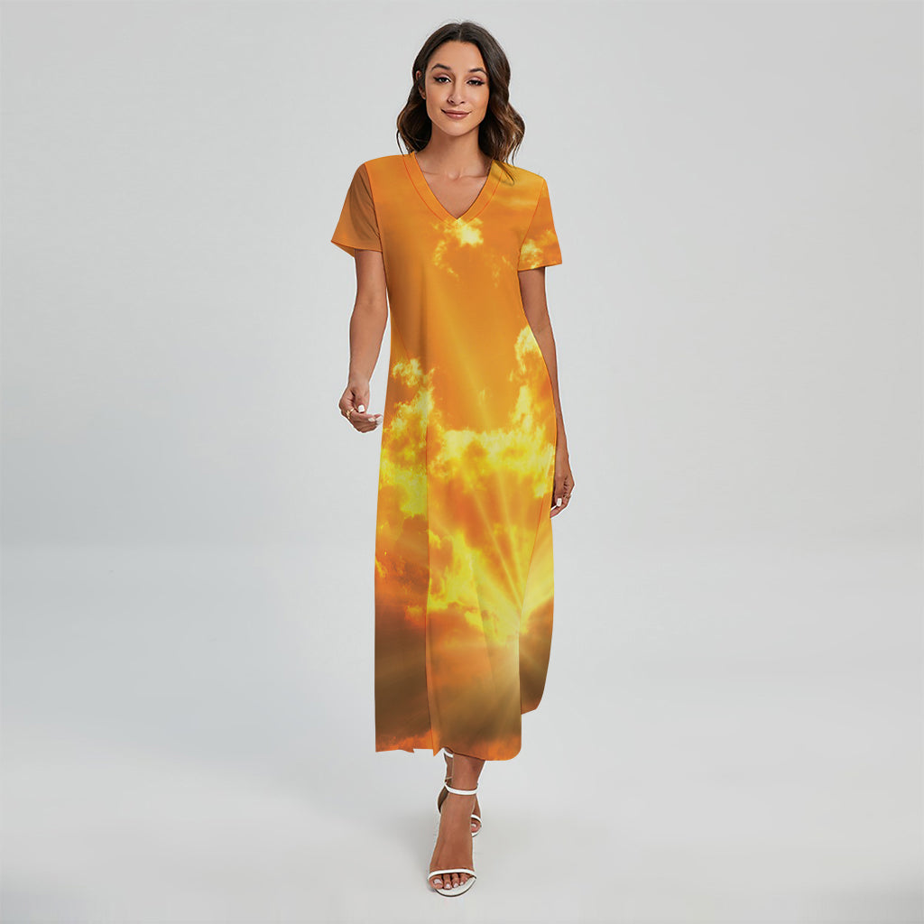 Sunrise Sky Print Short Sleeve Maxi Dress