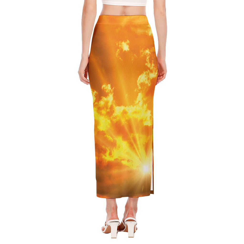 Sunrise Sky Print Side Slit Maxi Skirt