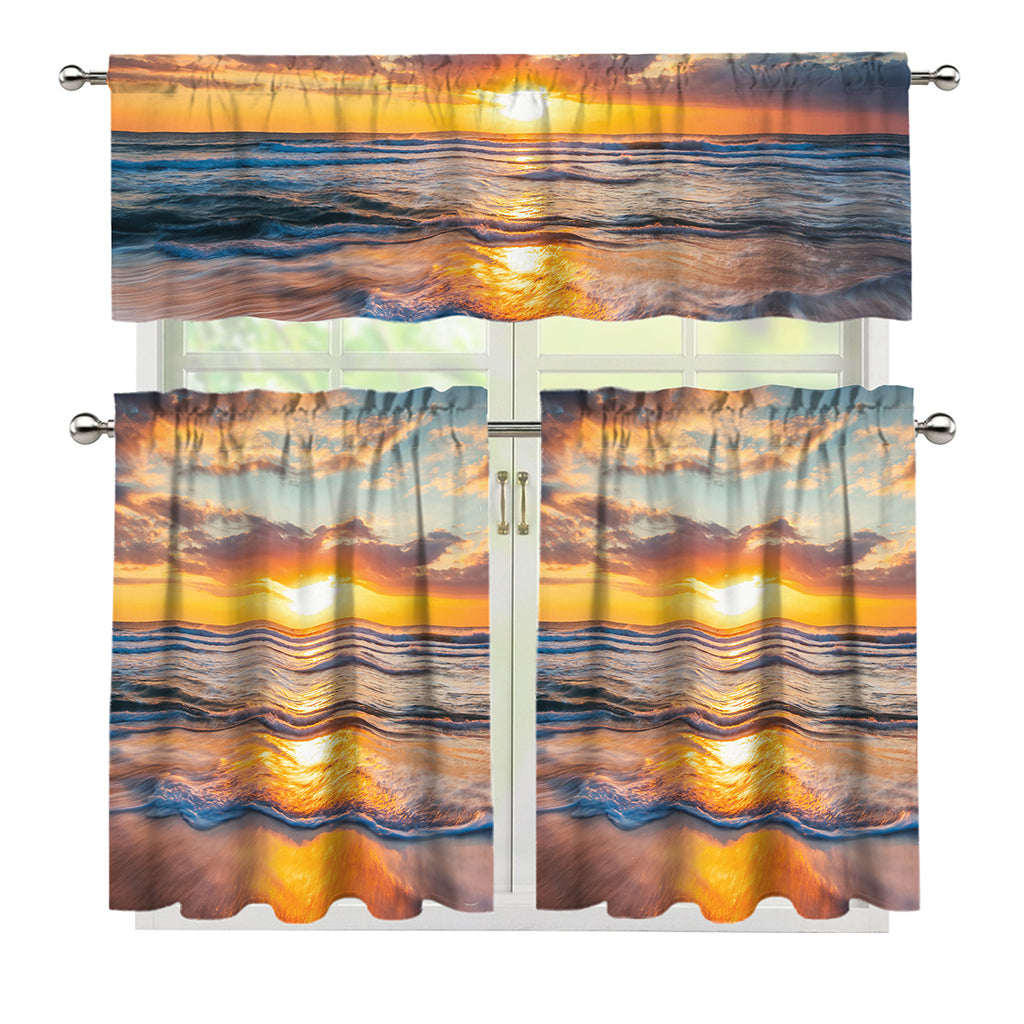 Sunrise Wave Print 3 Piece Kitchen Curtains