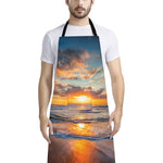 Sunrise Wave Print Bib Apron With Pocket