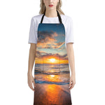 Sunrise Wave Print Bib Apron With Pocket