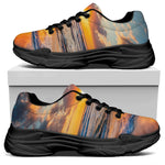 Sunrise Wave Print Black Chunky Shoes