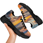 Sunrise Wave Print Black Chunky Shoes