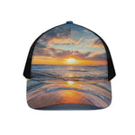 Sunrise Wave Print Black Mesh Trucker Cap