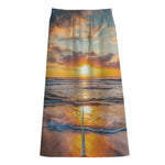 Sunrise Wave Print Cotton Front Slit Maxi Skirt
