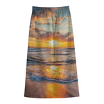 Sunrise Wave Print Cotton Front Slit Maxi Skirt