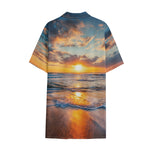 Sunrise Wave Print Cotton Hawaiian Shirt