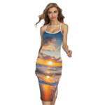 Sunrise Wave Print Cross Back Cami Dress