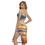 Sunrise Wave Print Cross Back Cami Dress