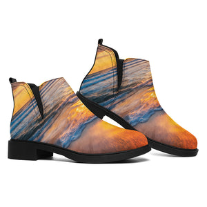 Sunrise Wave Print Flat Ankle Boots