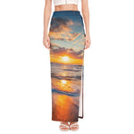 Sunrise Wave Print High Slit Maxi Skirt