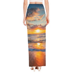 Sunrise Wave Print High Slit Maxi Skirt