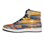 Sunrise Wave Print High Top Leather Sneakers