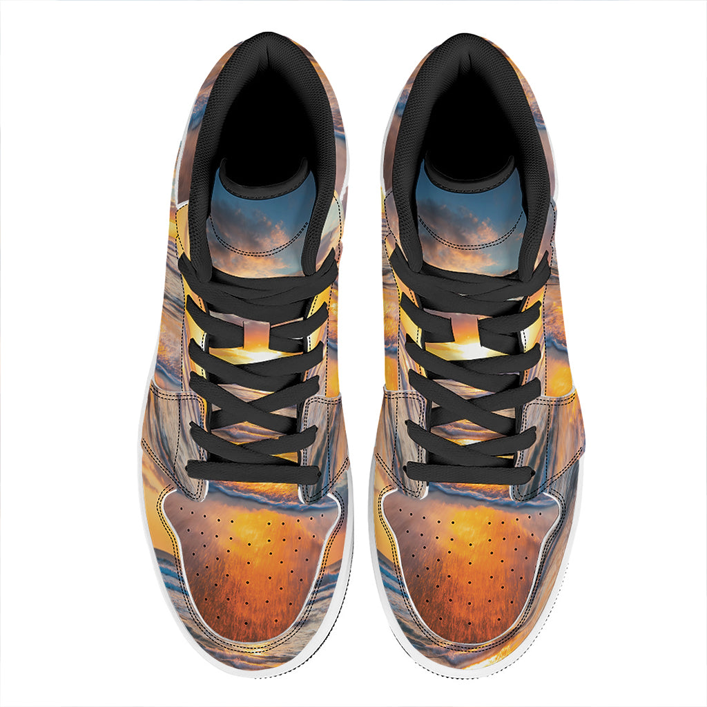 Sunrise Wave Print High Top Leather Sneakers