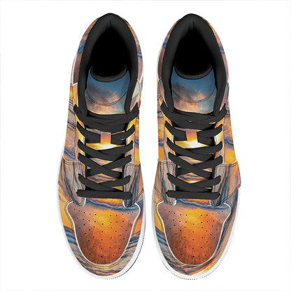 Sunrise Wave Print High Top Leather Sneakers
