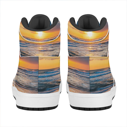 Sunrise Wave Print High Top Leather Sneakers