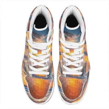 Sunrise Wave Print High Top Leather Sneakers