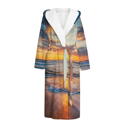 Sunrise Wave Print Hooded Bathrobe