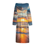Sunrise Wave Print Hooded Bathrobe