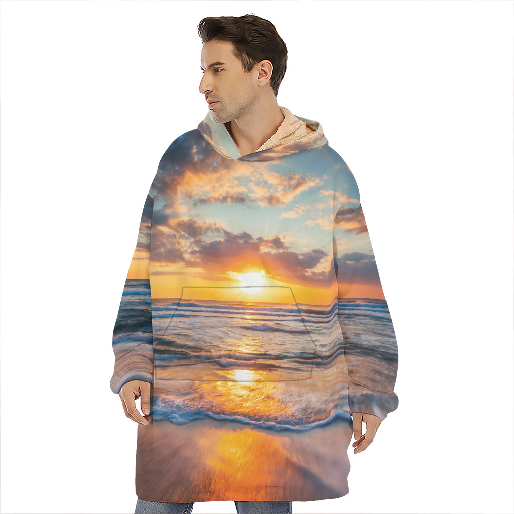 Sunrise Wave Print Hoodie Blanket