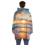 Sunrise Wave Print Hoodie Blanket