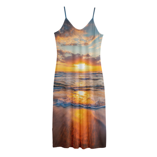 Sunrise Wave Print Jersey Midi Cami Dress