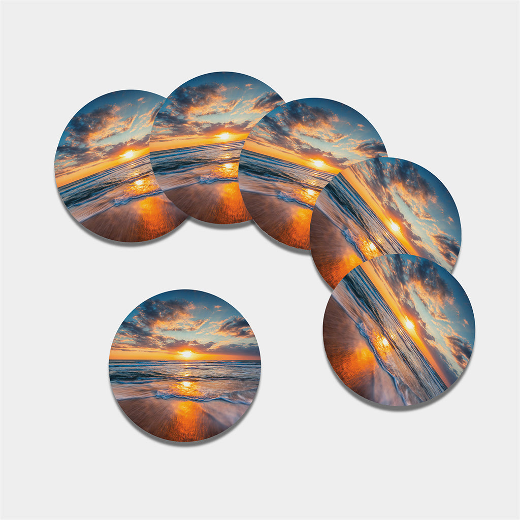 Sunrise Wave Print Leather Coaster Set