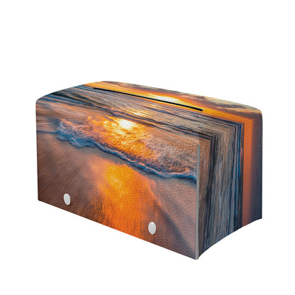 Sunrise Wave Print Leather Tissue Box Cover
