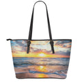 Sunrise Wave Print Leather Tote Bag With Zipper