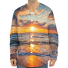 Sunrise Wave Print Long Sleeve Baseball Jersey