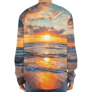 Sunrise Wave Print Long Sleeve Baseball Jersey