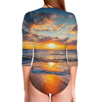 Sunrise Wave Print Long Sleeve Swimsuit