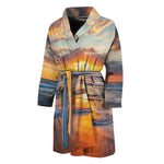 Sunrise Wave Print Men's Bathrobe