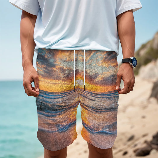 Sunrise Wave Print Men's Cargo Shorts