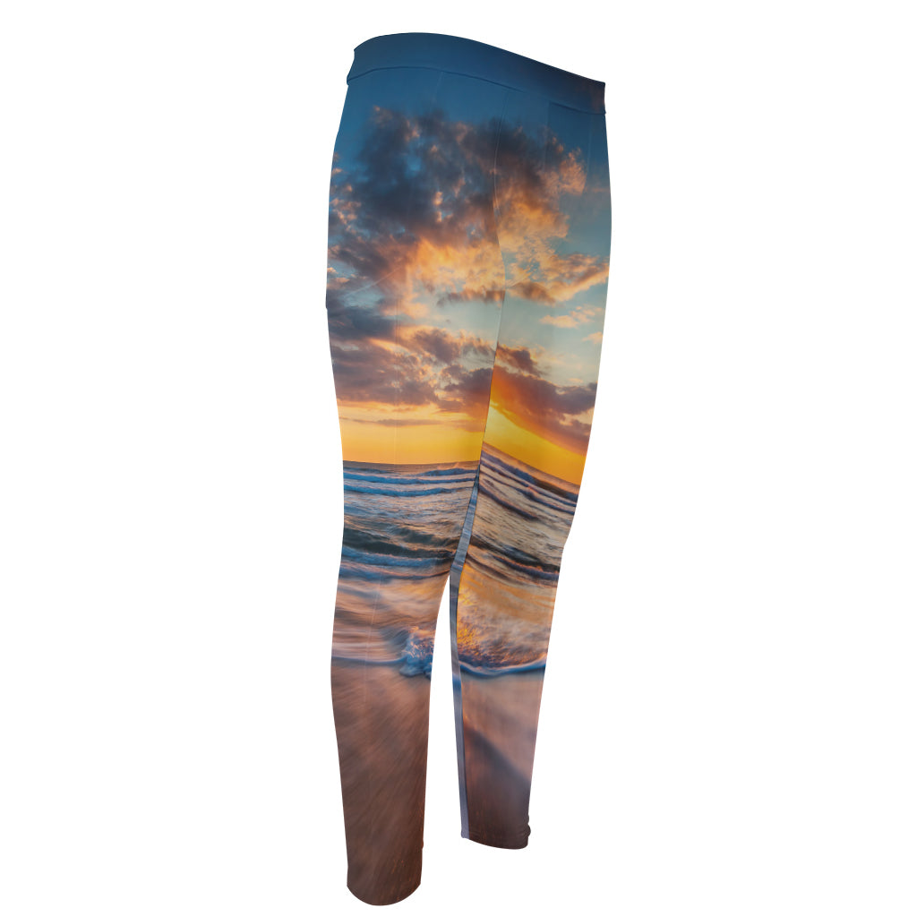 Sunrise Wave Print Men's Compression Pants