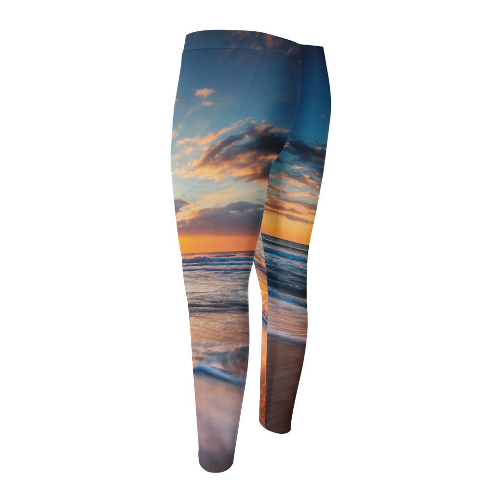 Sunrise Wave Print Men's Compression Pants