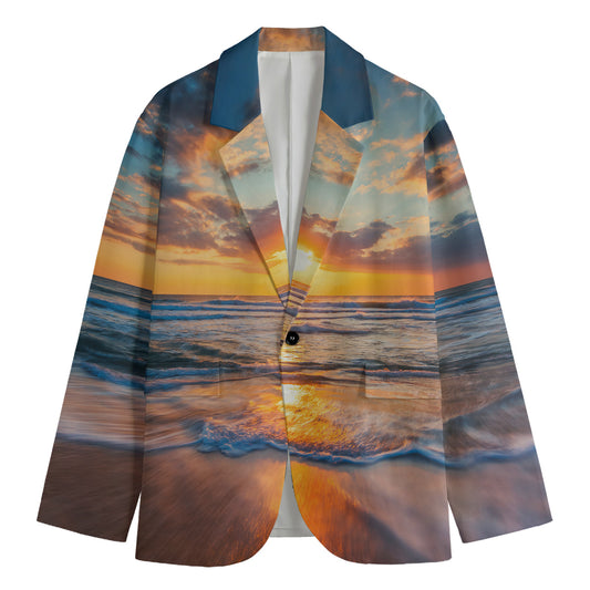 Sunrise Wave Print Men's Cotton Blazer