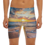 Sunrise Wave Print Men's Long Boxer Briefs