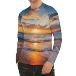 Sunrise Wave Print Men's Long Sleeve Rash Guard