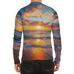 Sunrise Wave Print Men's Long Sleeve Rash Guard