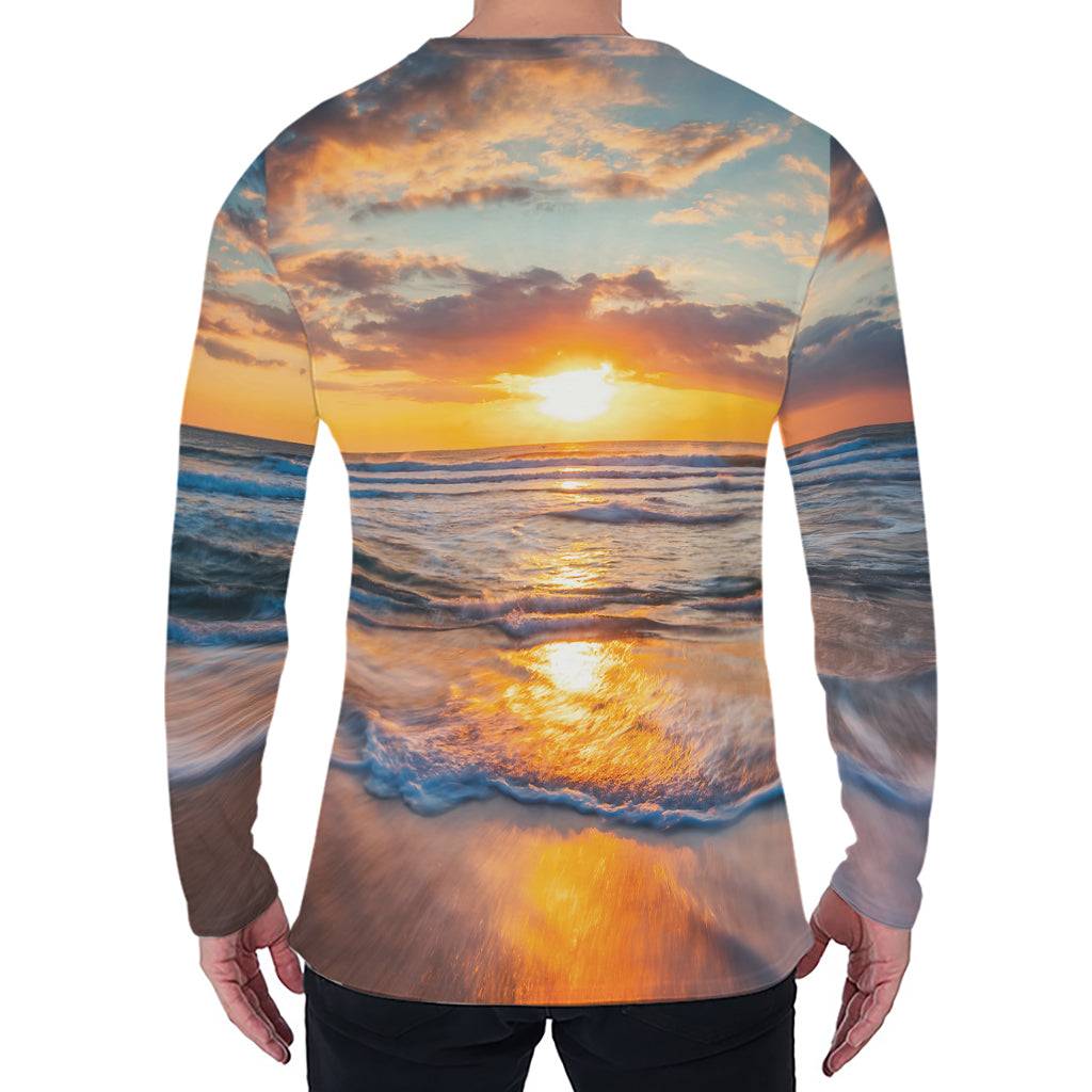 Sunrise Wave Print Men's Long Sleeve T-Shirt