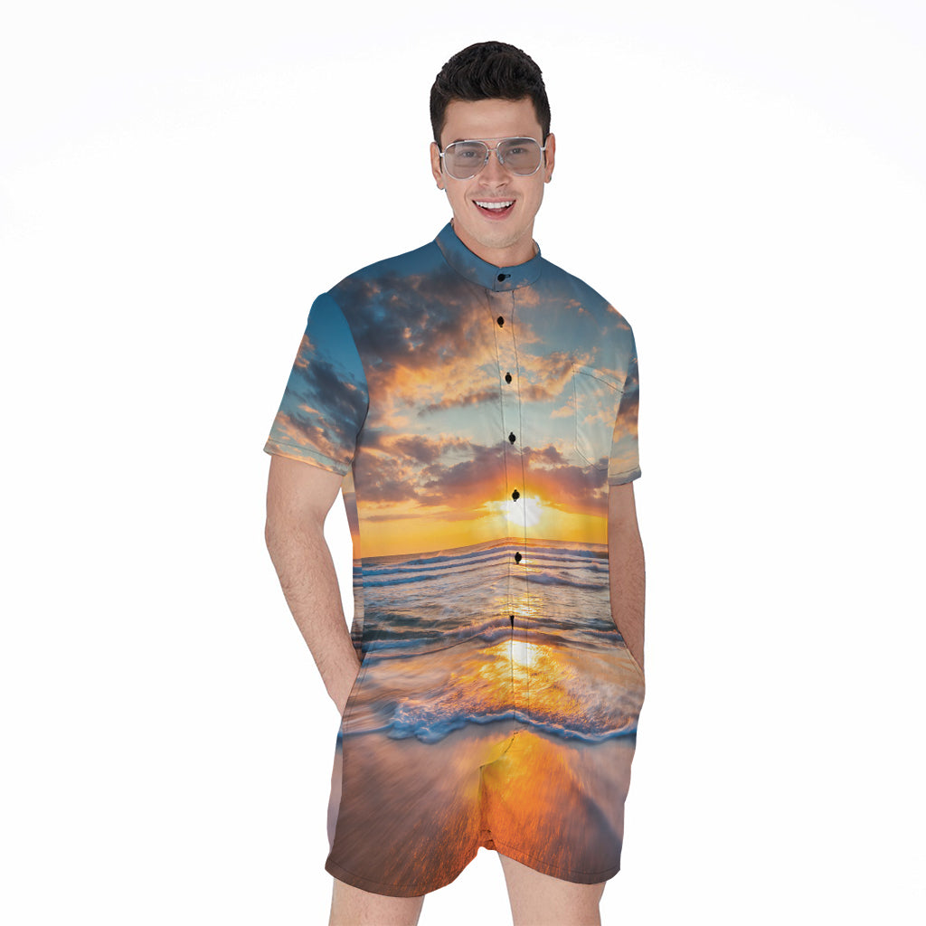 Sunrise Wave Print Men's Rompers
