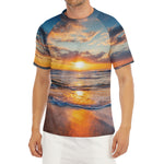 Sunrise Wave Print Men's Short Sleeve Rash Guard