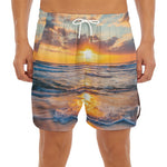 Sunrise Wave Print Men's Split Running Shorts