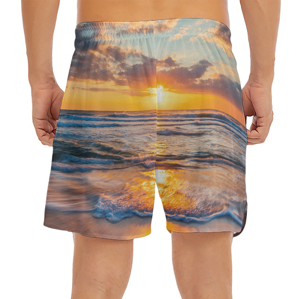 Sunrise Wave Print Men's Split Running Shorts