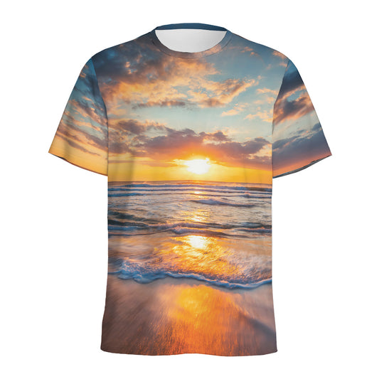Sunrise Wave Print Men's Sports T-Shirt