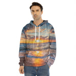 Sunrise Wave Print Men's Velvet Pullover Hoodie
